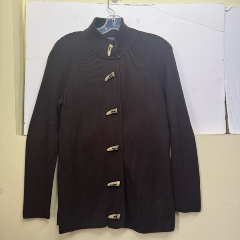 Jones NY Ribbed Wool Angora Cardigan Toggle Button Knit Sweater Jacket Top Tan M - Picture 6 of 16